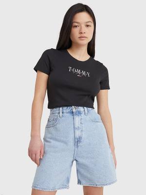 Tommy Hilfiger Essential Logo Skinny Fit Ženske Majice Črna | TH874COV