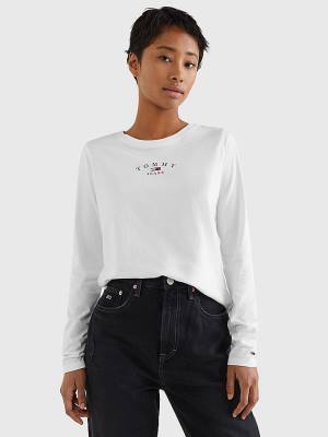 Tommy Hilfiger Essential Logo Slim Fit Long Sleeve Ženske Majice Bela | TH108LVX