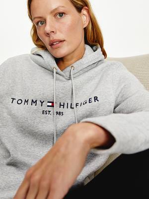 Tommy Hilfiger Essential Logo Ženske Pulover s kapuco Siva | TH431TVS