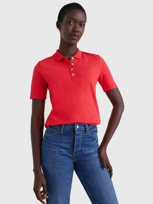 Tommy Hilfiger Essential Placket Detail Ženske Polo Majica Rdeča | TH412VOE