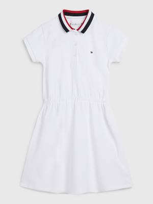 Tommy Hilfiger Essential Stripe Collar Polo Dekleta Obleke Bela | TH630XYU