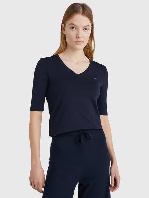 Tommy Hilfiger Essentials Slim Fit Half Sleeve Ženske Majice Modra | TH132RZM