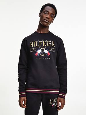 Tommy Hilfiger Exclusive Flag Logo Moški Pulover Črna | TH629BGF