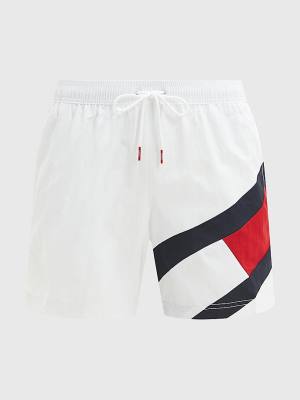 Tommy Hilfiger Flag Mid Length Drawstring Shorts Moški Kopalke Bela | TH067JZQ