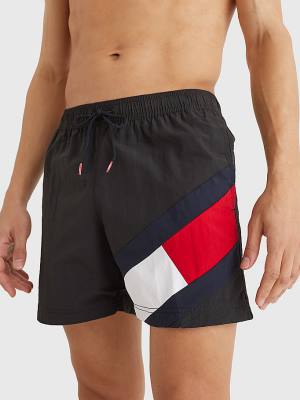 Tommy Hilfiger Flag Mid Length Drawstring Shorts Moški Kopalke Črna | TH280THF