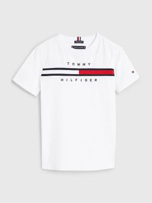 Tommy Hilfiger Flag Rib Insert Fantje Majice Bela | TH796WHS