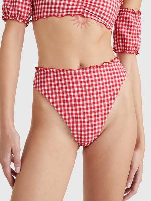 Tommy Hilfiger Gingham Cheeky Fit Bikini Bottoms Ženske Kopalke Rdeča | TH682WZR