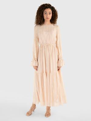 Tommy Hilfiger Gold Stripe Silk Blend Maxi Ženske Obleke Roza | TH930ZAU