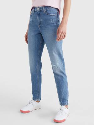 Tommy Hilfiger Gramercy Mom High Rise Tapered Distressed Ženske Kavbojke Denim | TH259FTJ