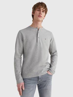 Tommy Hilfiger Henley Neck Long Sleeve Moški Majice Siva | TH153JHR