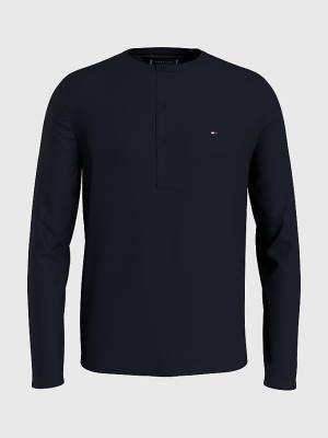 Tommy Hilfiger Henley Neck Long Sleeve Moški Majice Modra | TH694WUA