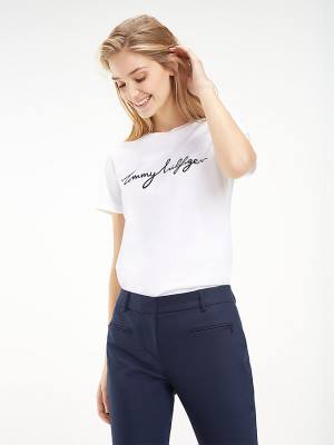 Tommy Hilfiger Heritage Crew Neck Logo Ženske Majice Bela | TH093HAO