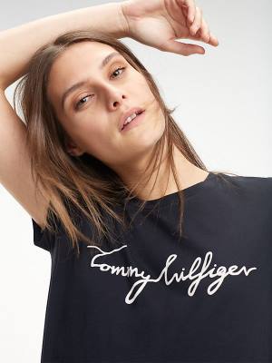 Tommy Hilfiger Heritage Crew Neck Logo Ženske Majice Črna | TH805UNQ