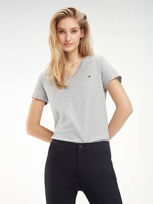 Tommy Hilfiger Heritage V-Neck Ženske Majice Siva | TH025ONJ