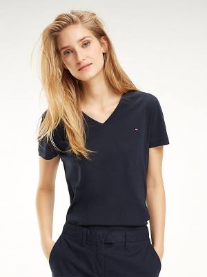 Tommy Hilfiger Heritage V-Neck Ženske Majice Modra | TH384YRO