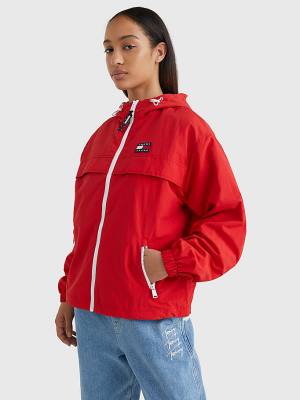 Tommy Hilfiger Hooded Chicago Windbreaker Ženske Jakne Rdeča | TH658ZVT