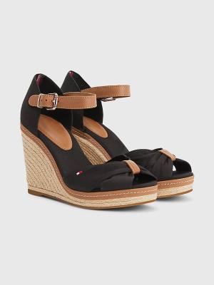 Tommy Hilfiger Iconic High Wedge Espadrille Ženske Sandali Črna | TH172ODG