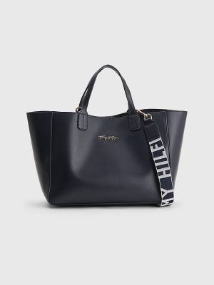 Tommy Hilfiger Iconic Signature Satchel Ženske Torbice Modra | TH764REK