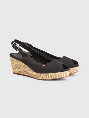 Tommy Hilfiger Iconic Slingback Espadrille Wedges Ženske Sandali Črna | TH271NTE