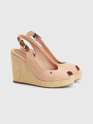 Tommy Hilfiger Iconic Slingback Espadrille High Heel Wedges Ženske Sandali Bež | TH418LIM