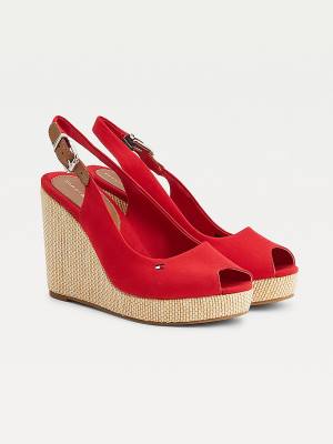 Tommy Hilfiger Iconic Slingback Espadrille High Heel Wedges Ženske Sandali Rdeča | TH468HOC