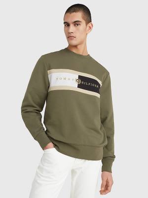 Tommy Hilfiger Icons Logo Crew Neck Moški Pulover Kaki | TH273JVX