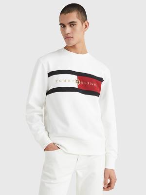 Tommy Hilfiger Icons Logo Crew Neck Moški Pulover Bela | TH324ERK