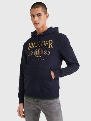 Tommy Hilfiger Icons Logo Embroidery Relaxed Fit Moški Pulover s kapuco Modra | TH532BJK