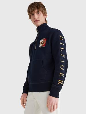 Tommy Hilfiger Icons Logo Half-Zip Moški Pulover s kapuco Modra | TH470ATX