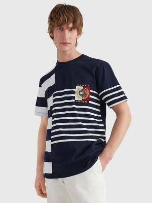 Tommy Hilfiger Icons Mixed Stripe Moški Majice Modra | TH709DYO