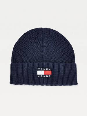 Tommy Hilfiger Knitted Organic Cotton Badge Beanie Moški Kapa Modra | TH867YKE