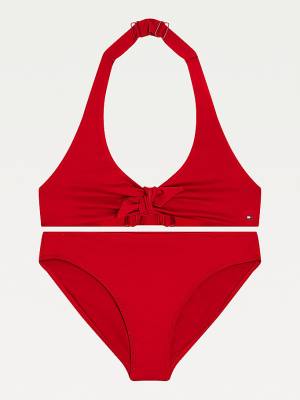 Tommy Hilfiger Knot Front Triangle Bikini Set Dekleta Kopalke Rdeča | TH092XYR