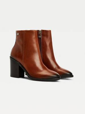 Tommy Hilfiger Leather High Heel Ankle Ženske Škornji Rjav | TH598IXE