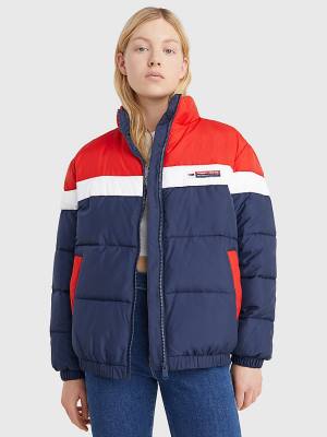 Tommy Hilfiger Lightweight Colour-Blocked Puffer Ženske Jakne Modra | TH035LAE