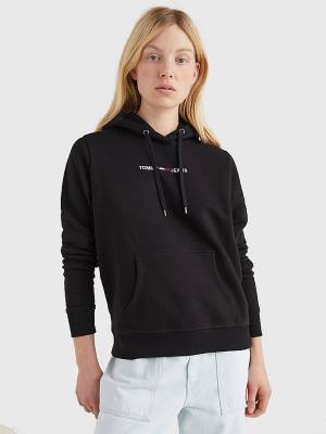 Tommy Hilfiger Linear Logo Ženske Pulover s kapuco Črna | TH845GPN