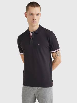 Tommy Hilfiger Logo Cuff Regular Fit Moški Polo Majica Črna | TH857LIX