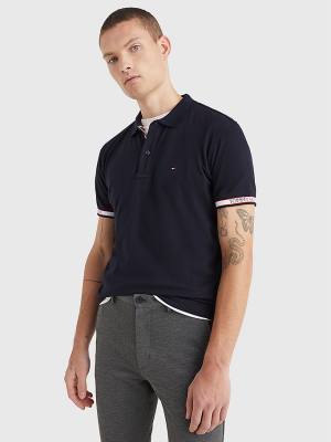 Tommy Hilfiger Logo Cuff Regular Fit Moški Polo Majica Modra | TH930GJI