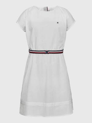 Tommy Hilfiger Logo Embroidery Fit & Flare Dekleta Obleke Bela | TH065TPQ