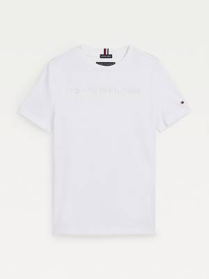 Tommy Hilfiger Logo Embroidery Organic Cotton Fantje Majice Bela | TH825ZCE