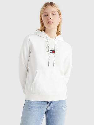 Tommy Hilfiger Logo Embroidery Ženske Pulover s kapuco Bela | TH097YNI