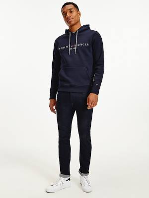 Tommy Hilfiger Logo Flex Fleece Moški Pulover s kapuco Modra | TH987DKA