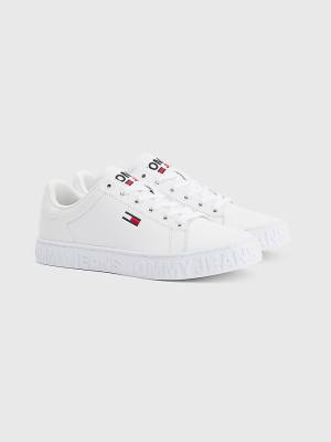 Tommy Hilfiger Logo Leather Cupsole Ženske Superge Bela | TH082KTL