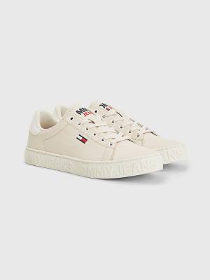 Tommy Hilfiger Logo Leather Cupsole Ženske Superge Bež | TH156JWD