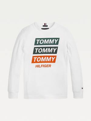 Tommy Hilfiger Logo Long Sleeve Organic Cotton Fantje Majice Bela | TH945TEA