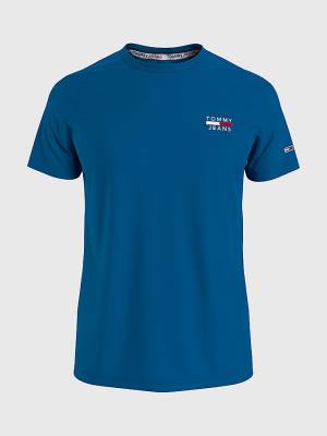 Tommy Hilfiger Logo Organic Cotton Slim Fit Moški Majice Modra | TH469CXM