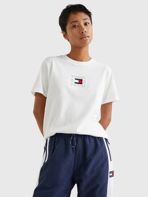 Tommy Hilfiger Logo Relaxed Fit Ženske Majice Bela | TH895QSK