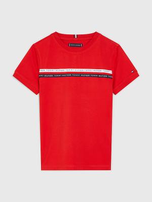 Tommy Hilfiger Logo Tape Organic Cotton Fantje Majice Rdeča | TH826QZI