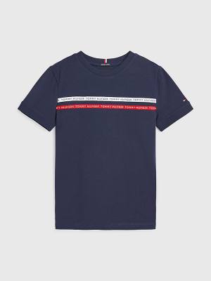 Tommy Hilfiger Logo Tape Organic Cotton Fantje Majice Modra | TH894XYU