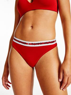 Tommy Hilfiger Logo Tape Stretch Thong Ženske Spodnje Perilo Rdeča | TH092GBZ