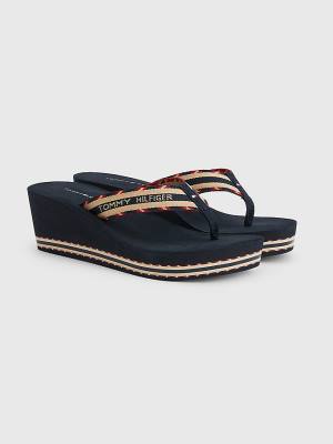 Tommy Hilfiger Logo Webbing High Wedge Flip-Flops Ženske Sandali Modra | TH538UWC